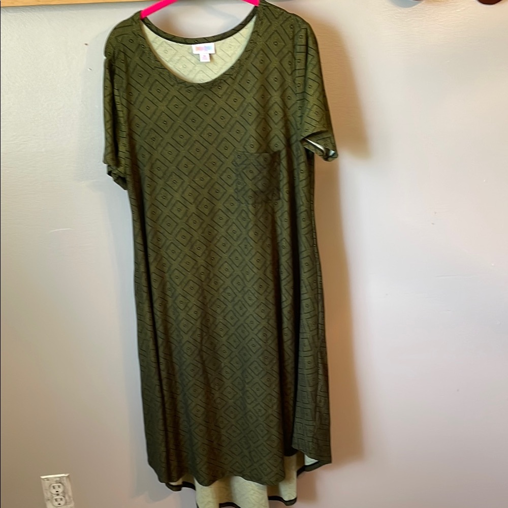 LuLaRoe Olive and Black Patterned Carley Dress